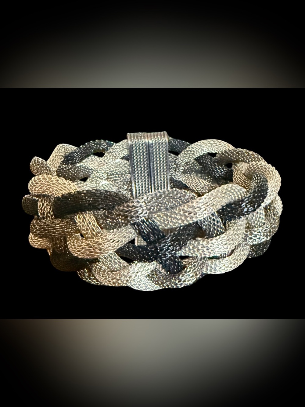 Braided Metal Mesh Bracelet Magnetic Clasp Silver Black Gray Tone 7.5”